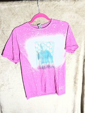 Gildan Pink Bleached Graphic Tee with Heart Motif